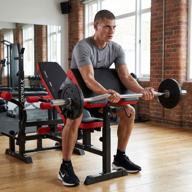 Posilovací lavice XTREXO BenchFit Max se stojanem a bicepsovým pultem black 6